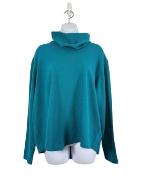 Kanae Ikai Teal Boiled Wool Cowl Neck Sweater L Oversized Art-To-Wear